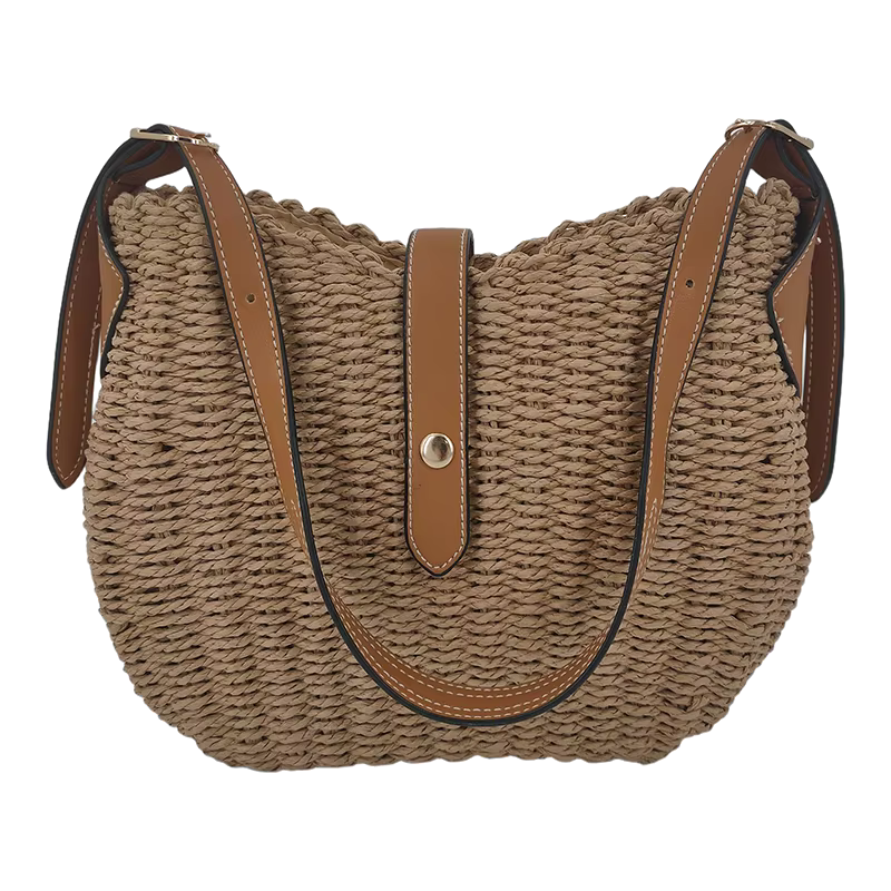 Sac à bandoulière tressé en paille pour femme, grande capacité, idéal pour la plage, les vacances, l