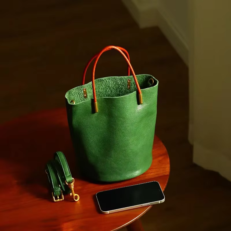 Sac seau vert japonais tendance en cuir PU, sac à main polyvalent et simple pour femme, avec fermetu