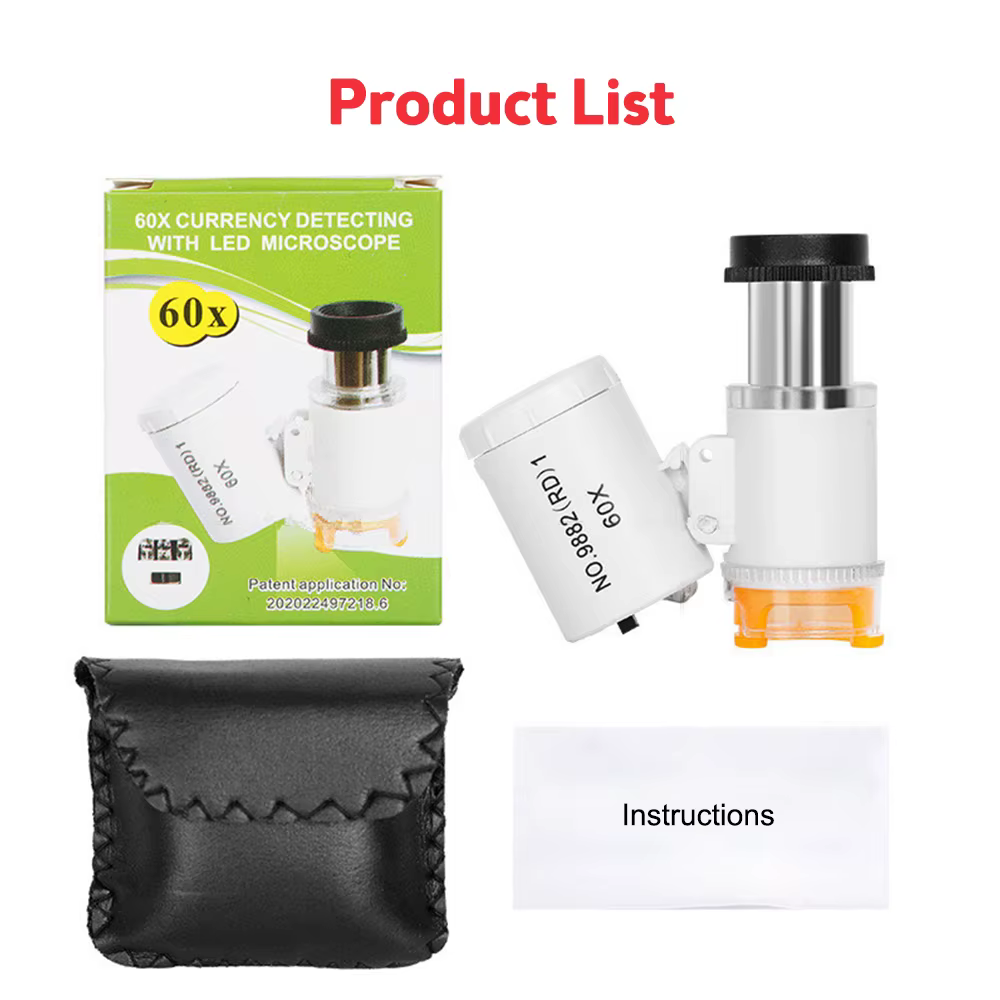 Mini kit de microscope de poche pour enfants, 60x, laboratoire, déterminer, batterie 62, microscope 