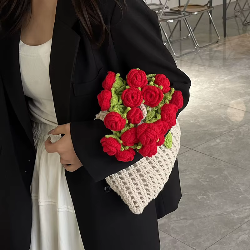 Rose Crochet sac à main 2025 printemps mignon tricoté sac à bandoulière romantique concepteur Floral