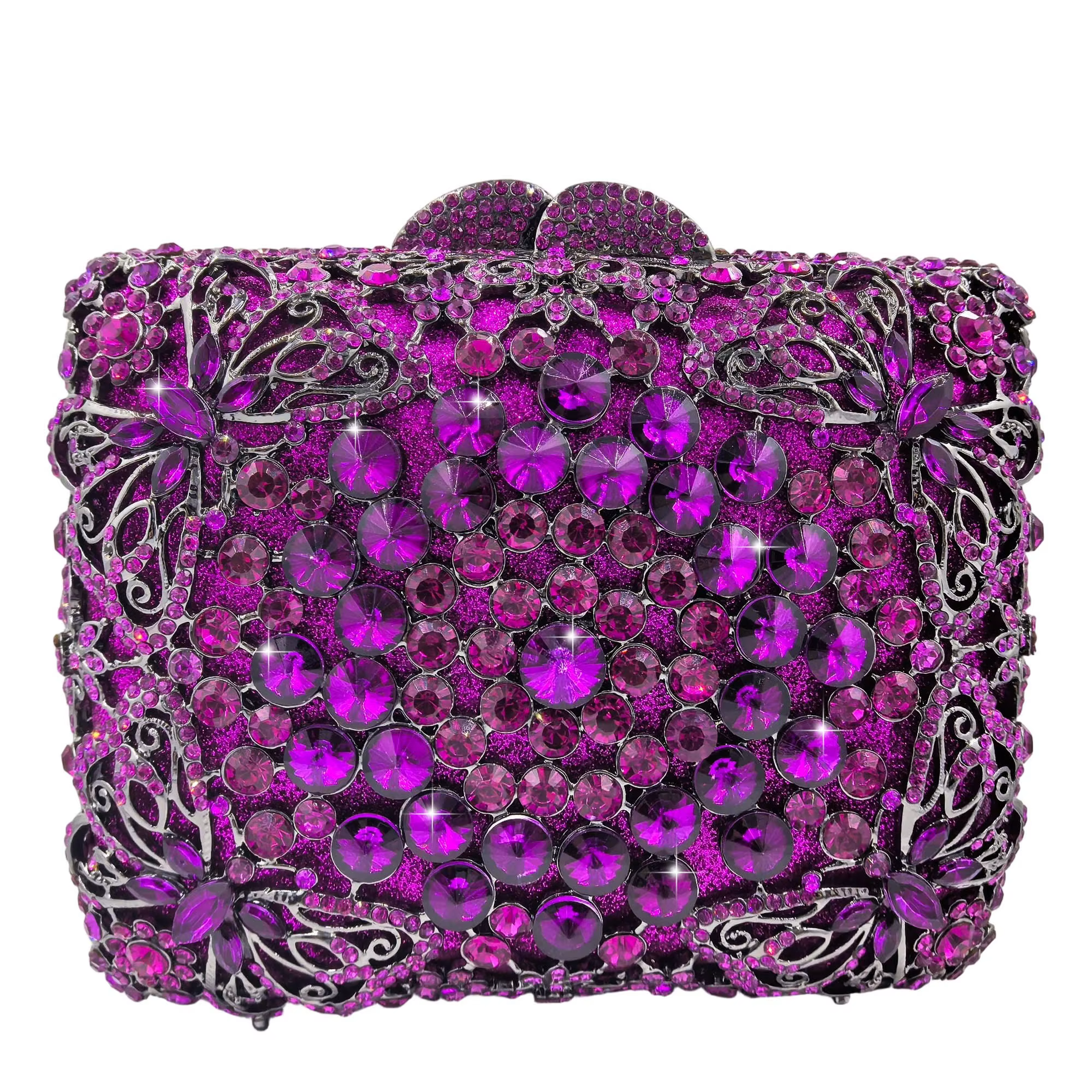 Boutique de FGG : Sacs à main de soirée lilas en strass pour femmes, mini sacs à main papillon viole
