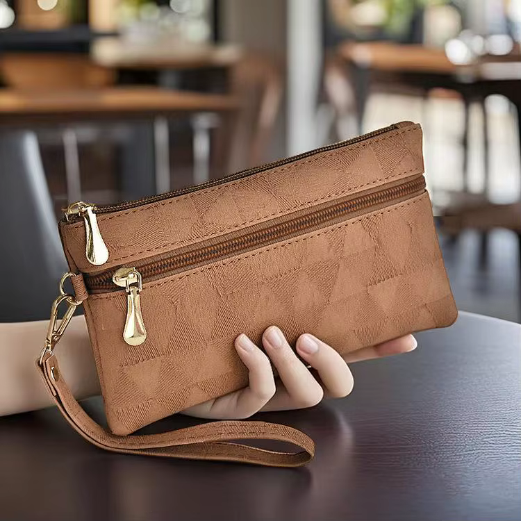 Portefeuilles longs en cuir pour femmes, pochette simple et élégante, sac à main décontracté pour té