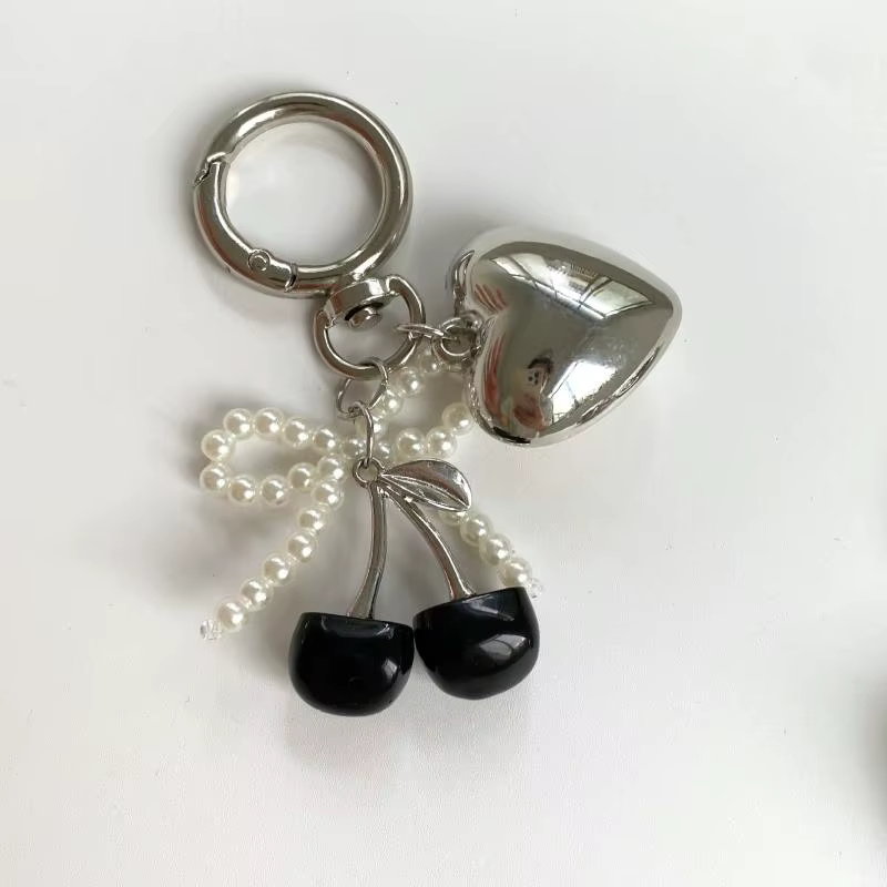 Breloque de sac en perles, nœud et cerise, accessoire de sac, porte-clés mignon, pendentif de sac él