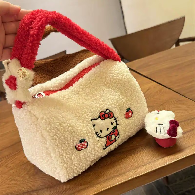 Nouvelle trousse de maquillage grande capacité en laine d'agneau Kiity, sac de rangement portable, t