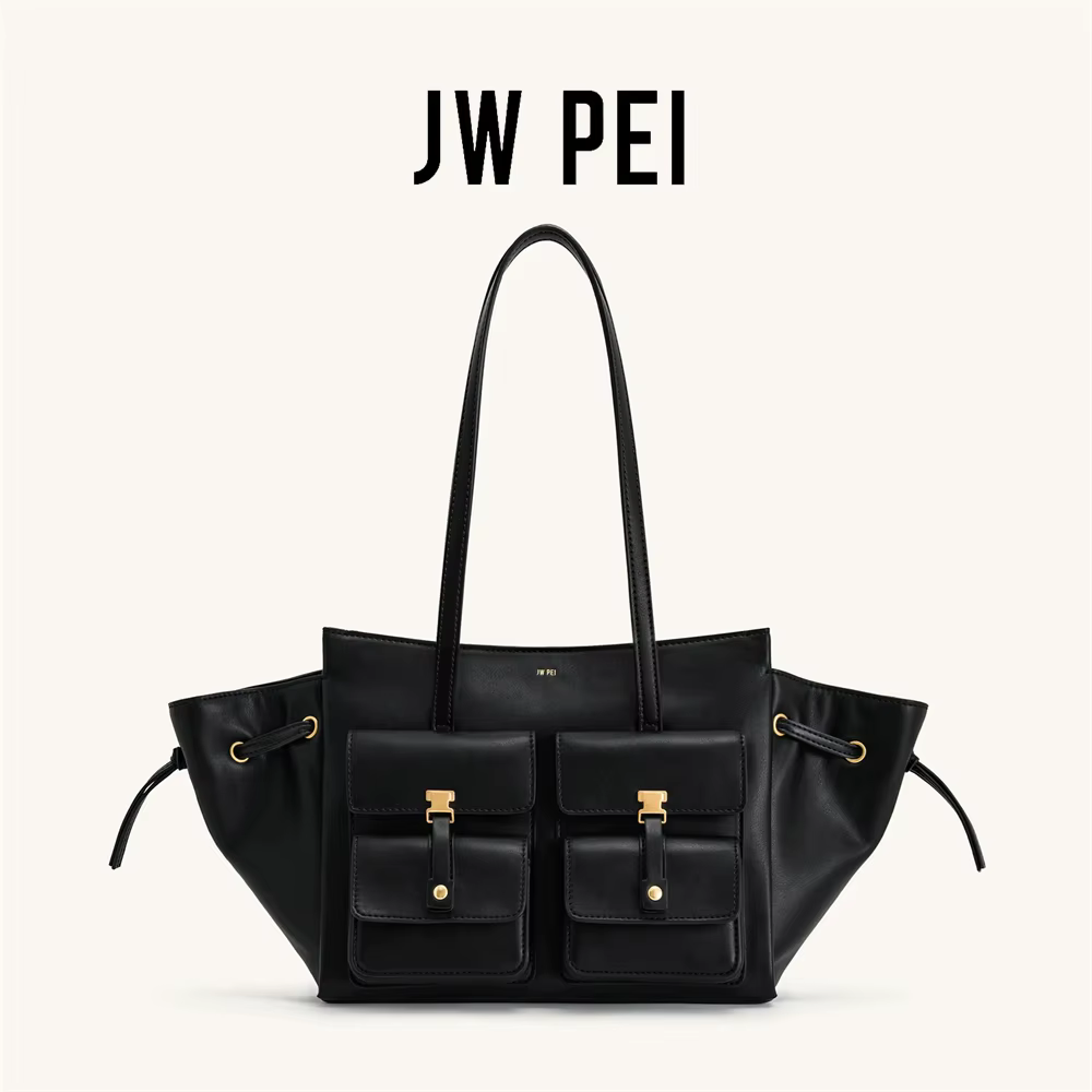 Sac fourre-tout de style motard en cuir végétalien JW Pei pour femme, grande capacité, sac à bandoul