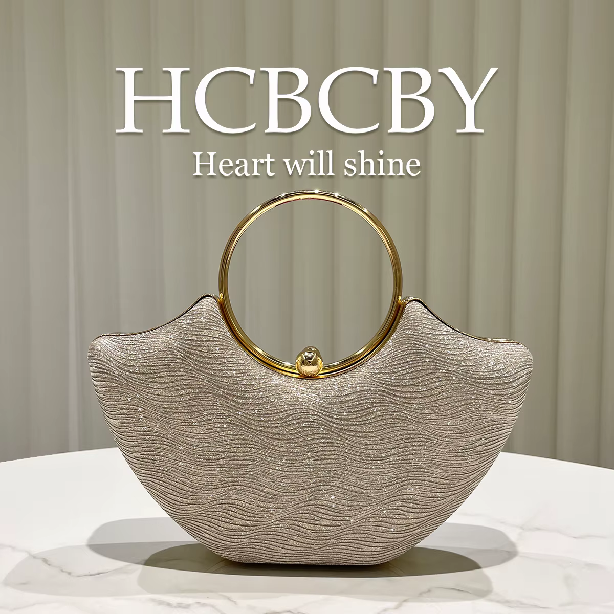 Sac à main élégant doré brillant effet vague d'eau, sac de soirée chic pour femme, sac de mariée pou