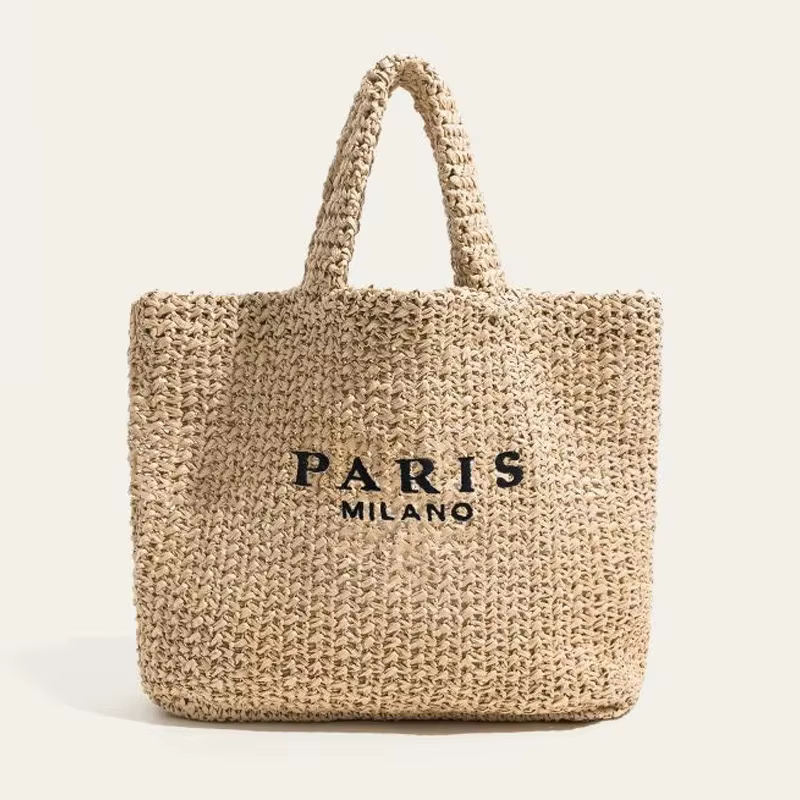 Sac à main en raphia pour femmes, fourre-tout en paille crochet fait à la main, grande capacité, tis