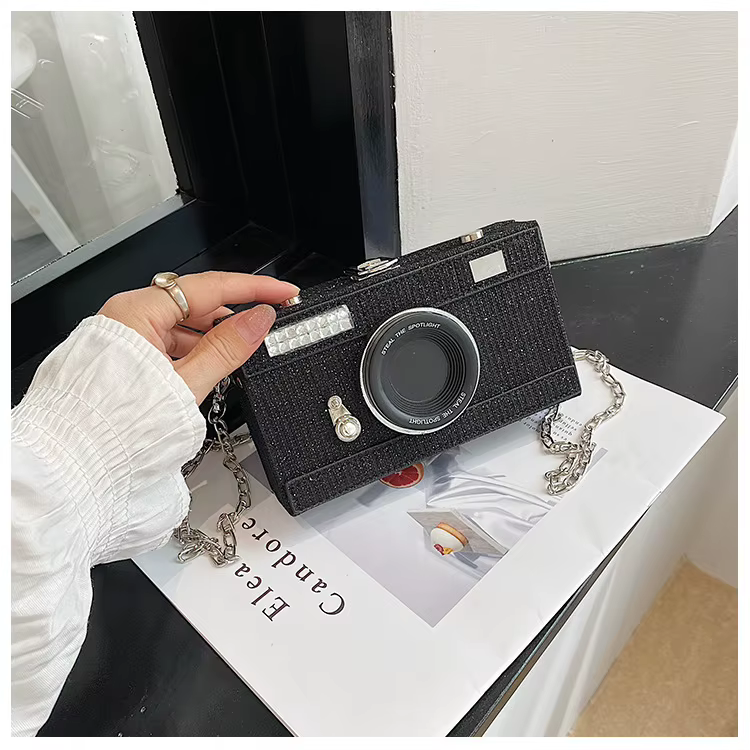 JOCrossbody-Sac à paillettes pour femme, nouvelle forme d'appareil photo, initié, mode amusante