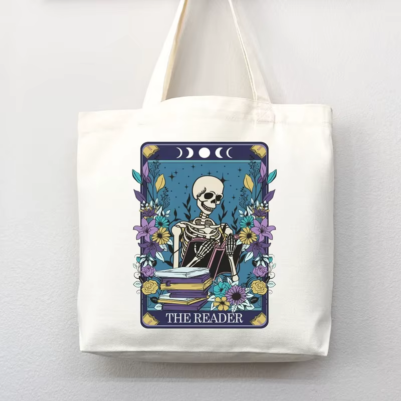 Le lecteur crâne grand sac à main en toile fourre-tout quotidien cadeau pour les amateurs de livres