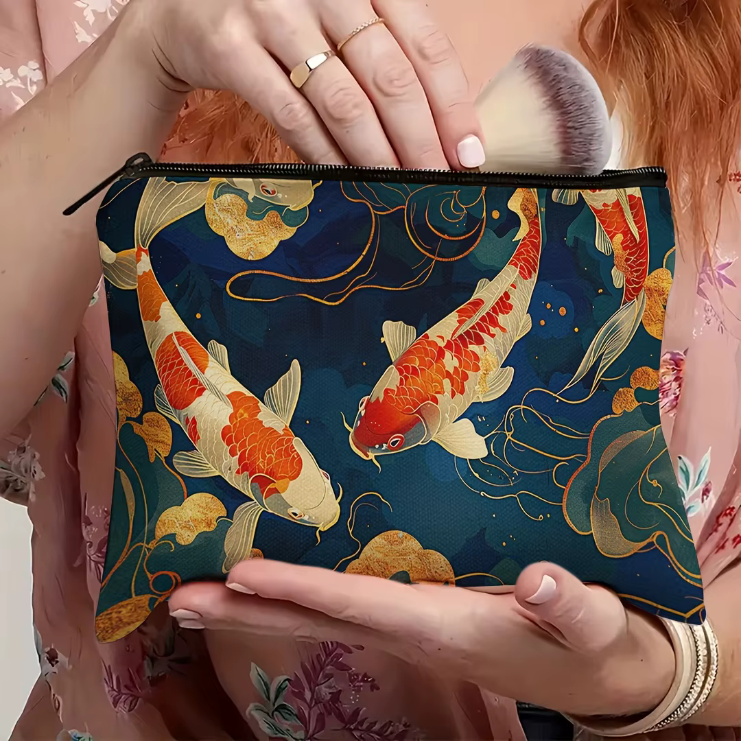 Koi Fish Design Pochette à cosmétiques Sac à cosmétiques élégant pour femme, trousse de toilette por