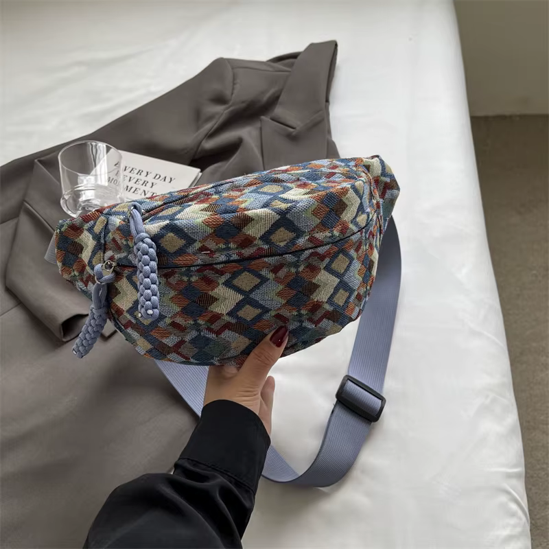 Sac banane femme en velours côtelé style bohème rétro, sac de taille mode pour femme, sac bandoulièr