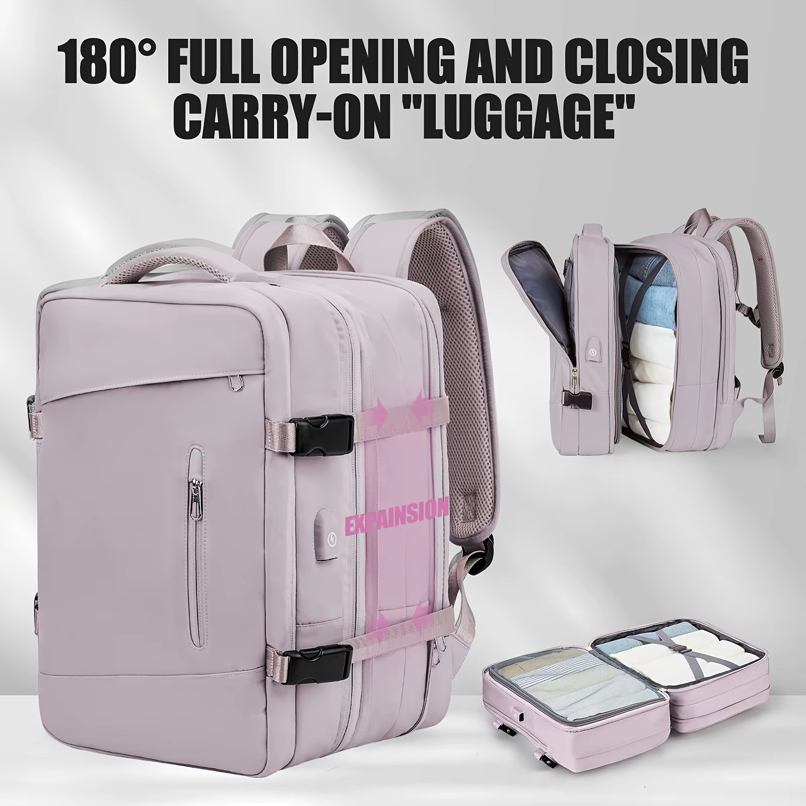 Sac à dos de voyage antivol extensible pour femme avec compartiment principal extensible (180 ° ), C