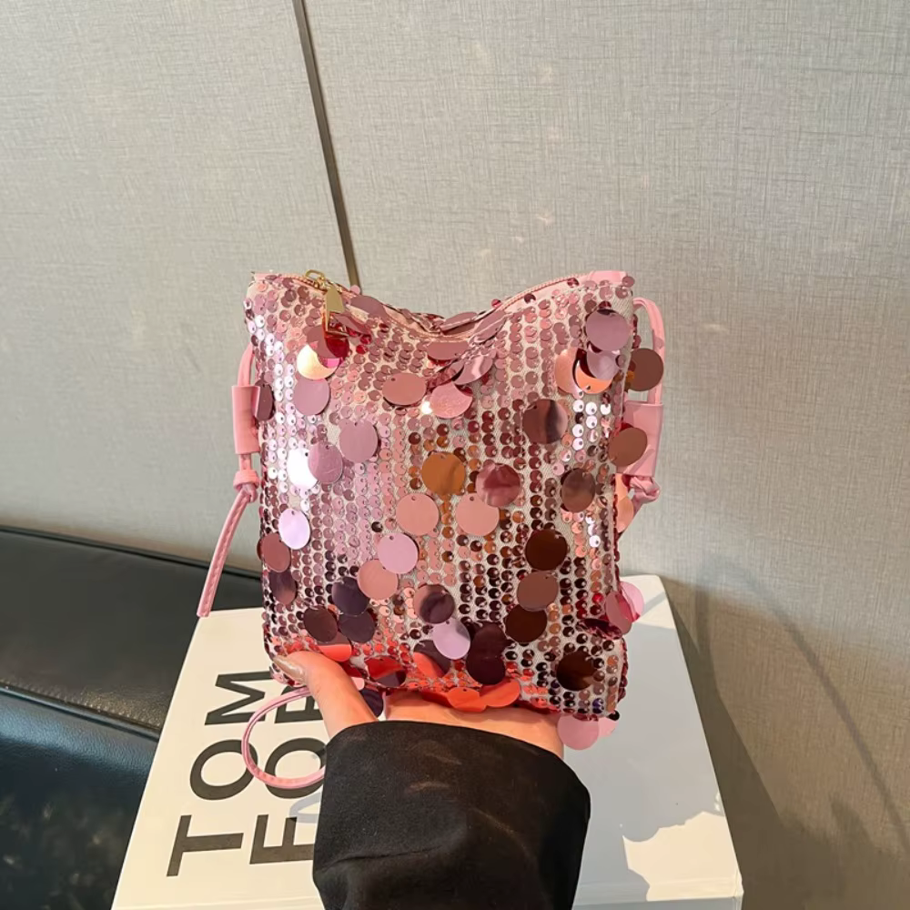Nouveau sac mini bandoulière à sequins pour femme, sac carré brillant, sac de soirée scintillant pou