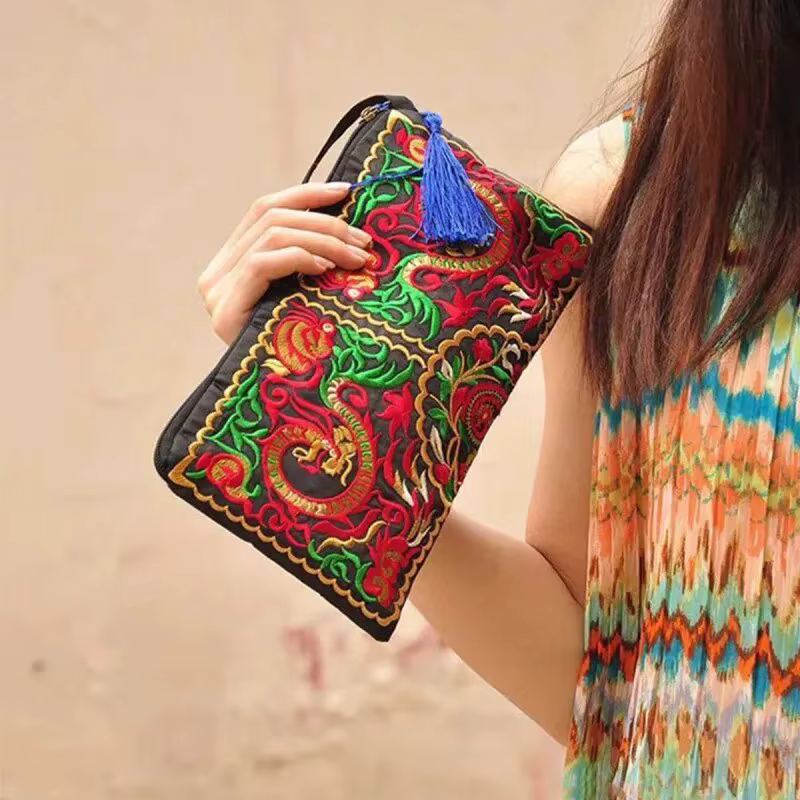 Sac à main carré de Style rétro, pochettes de téléphone de Style ethnique, sac brodé à fleurs, sac d