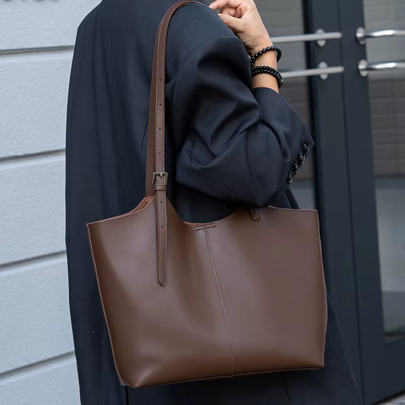 Sac fourre-tout en cuir véritable naturel pour femmes, sac à main en cuir de vache souple de grande 