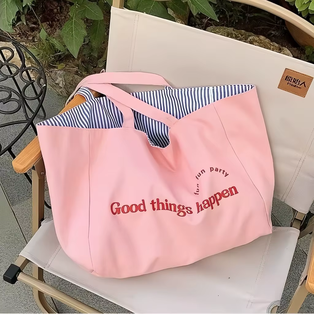 Sac à bandoulière décontracté à grandes rayures pour femme, sac fourre-tout réversible en toile pour