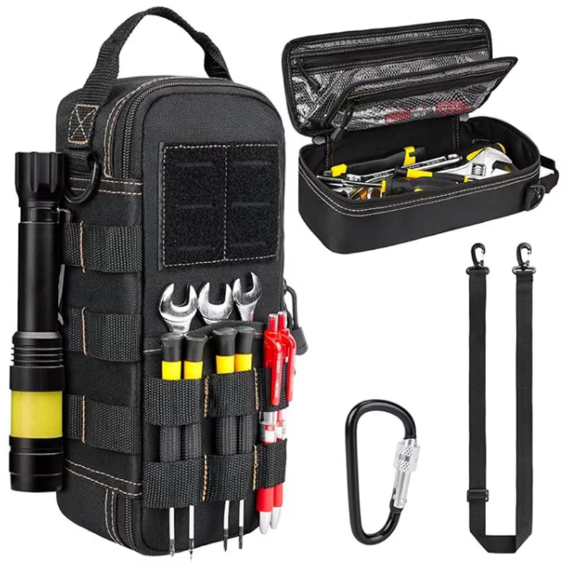 Sac à outils robuste, organisateur d'outils tactique, sac portable pratique multi-poches avec mousqu