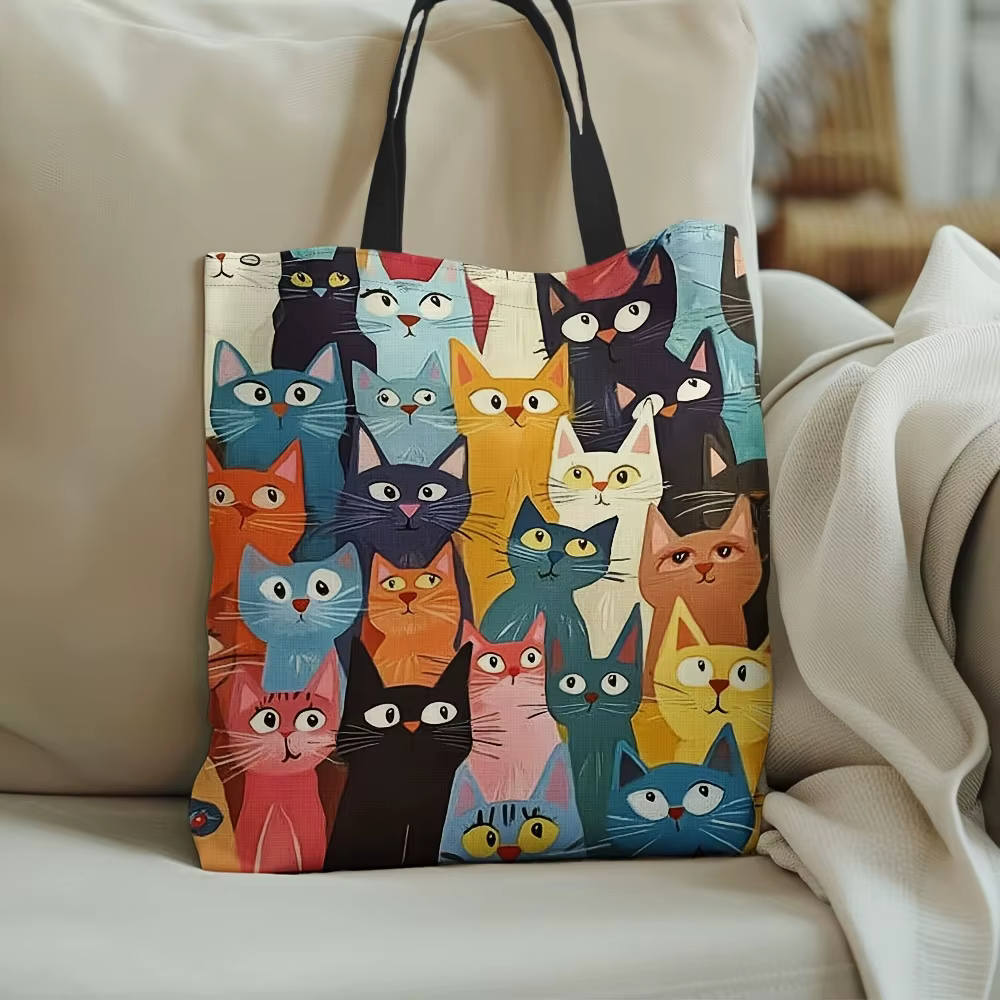 1 sac fourre-tout à motif de chat coloré – Sac à main à bandoulière réutilisable et élégant pour hom