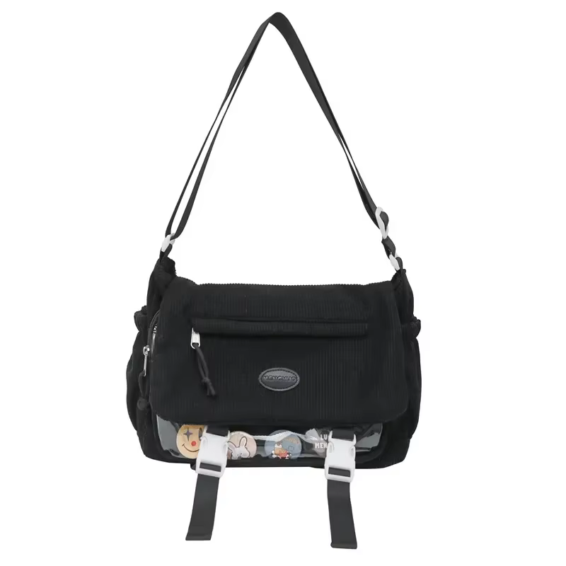 Nouveau Kawaii Itabag hiver doux velours côtelé sacs à bandoulière Transparent sac clair Collage étu