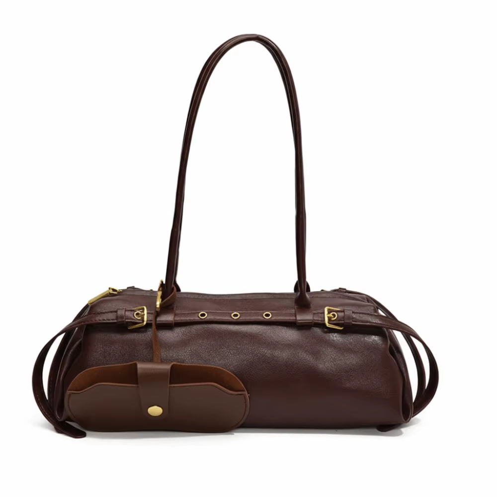Sac à main rétro en cuir PU pour femmes, sous les bras, solide, ceinture pour documents, grande capa