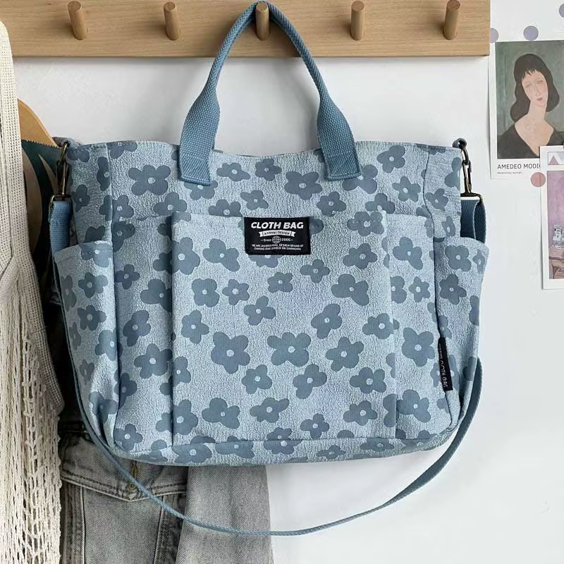 Sac fourre-tout en toile multifonctionnel à motif floral 3D, avec fermeture éclair renforcée, sac à 