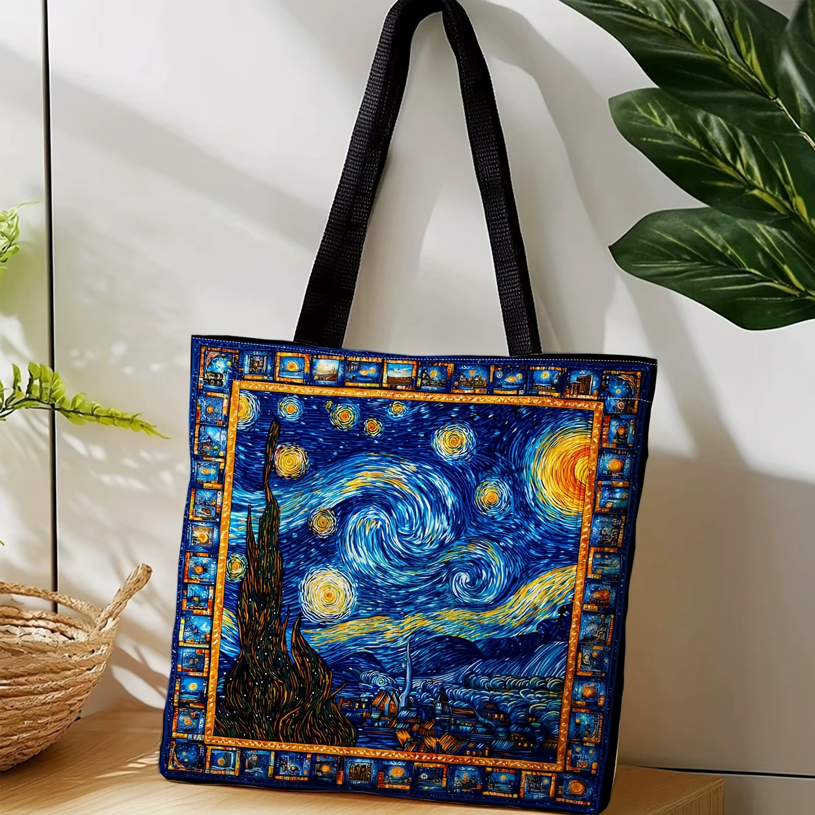 Sac fourre-tout Van Gogh Starry Night pour femmes, avec sangle noire robuste, sac à bandoulière, cad