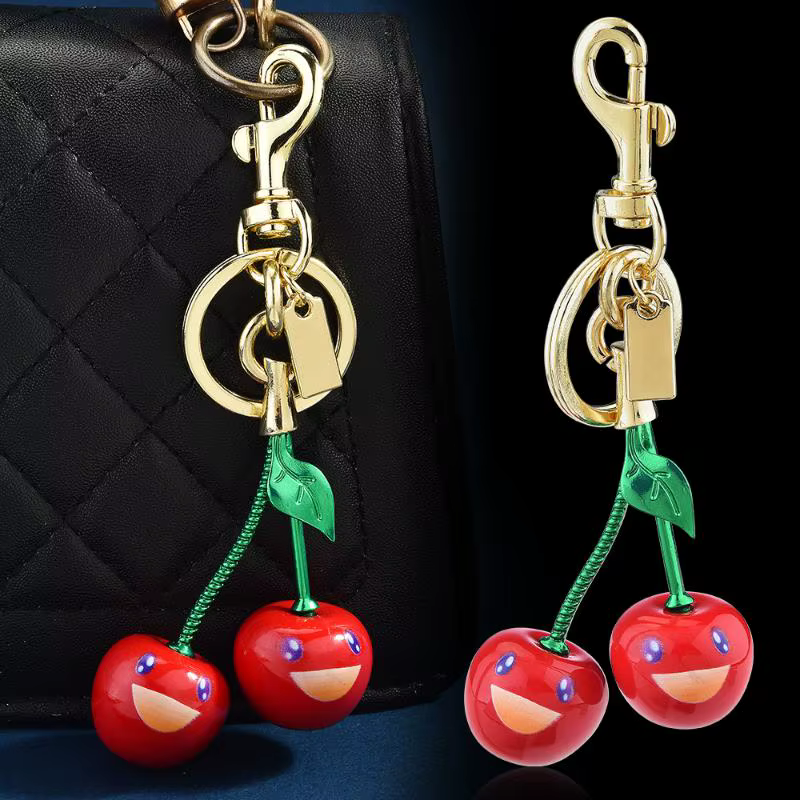 Mode souriant cerise porte-clés cerises sac pendentif porte-clés sac à dos décoration accessoires ca