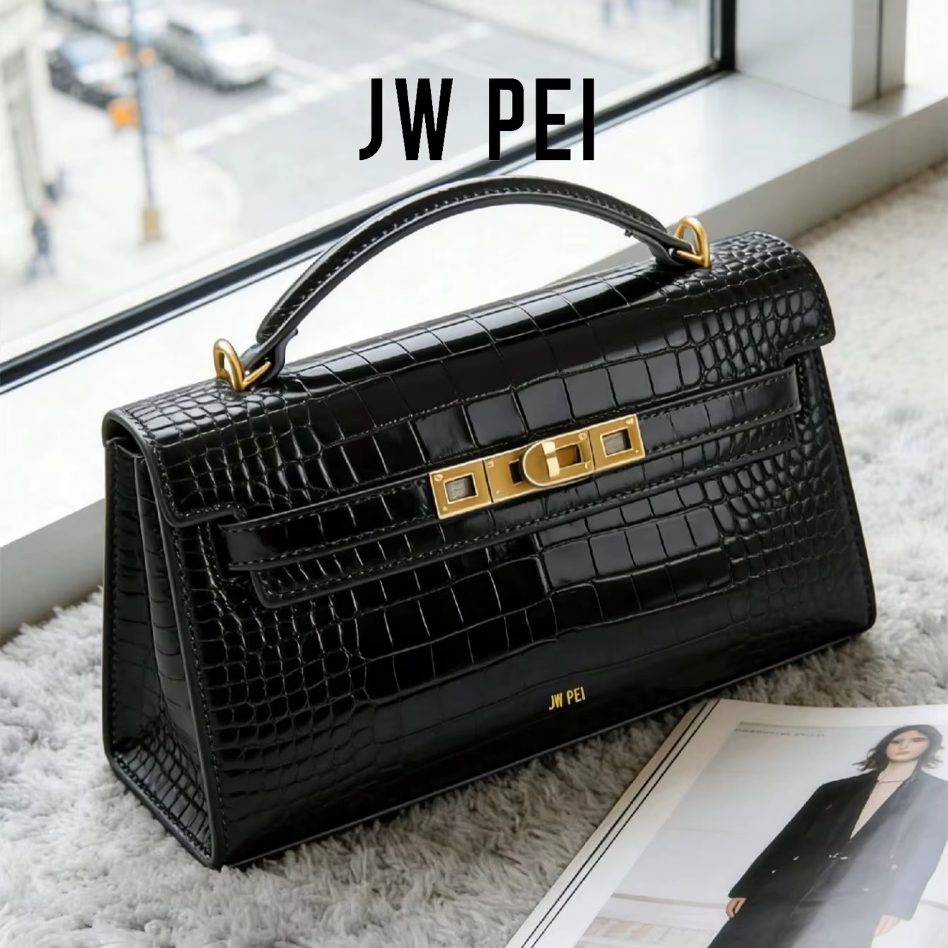 Sac à main de luxe en cuir et tissé avec boucle métallique vintage, poignée courte élégante, sac fou
