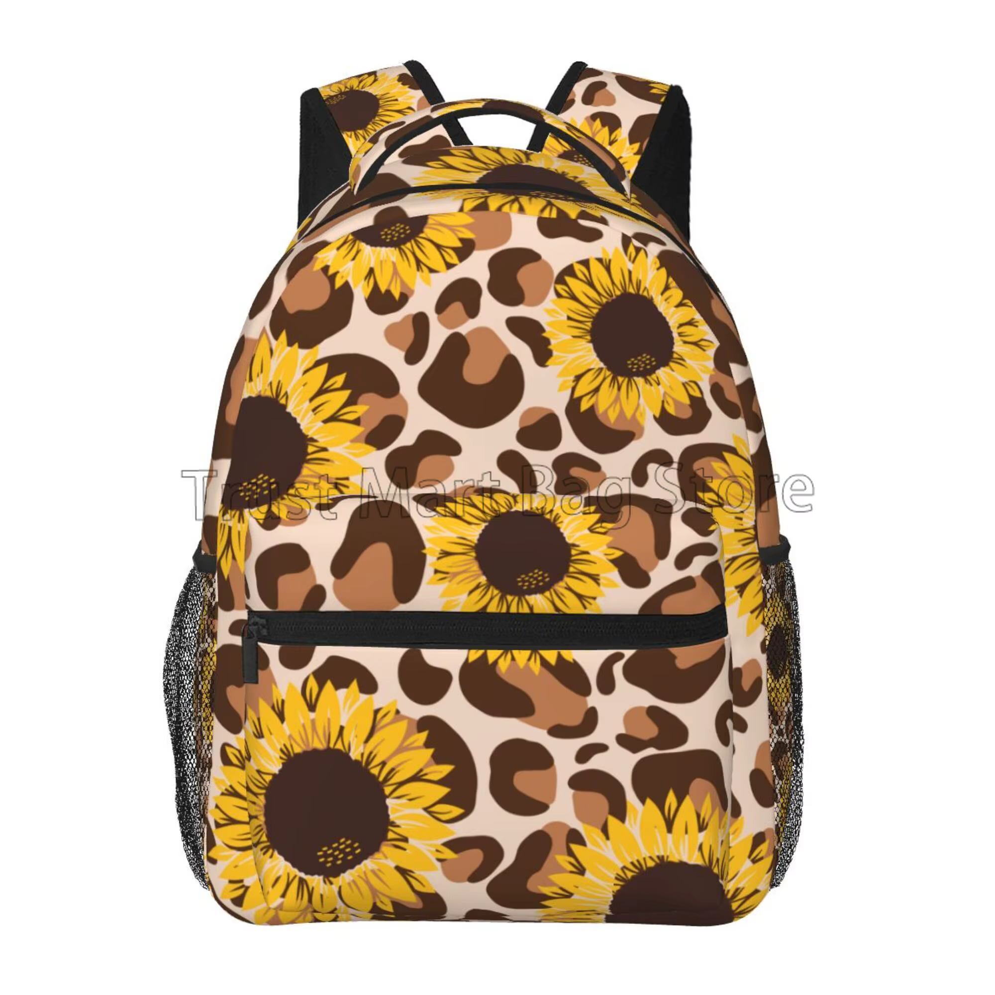 Sac à dos léopard tournesol pour filles et femmes, sacs d'école pour adolescents, sacs à livres d'un