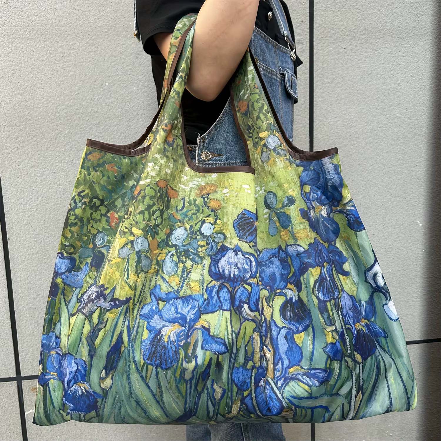 Grand sac fourre-tout Chic Iris Flower, sac de courses pliable en Nylon avec bandoulière, léger, lav