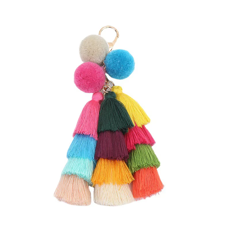 Pendentif de sac bohème fait à la main, boule de cheveux, porte-clés pour femmes, pendentifs à pampi