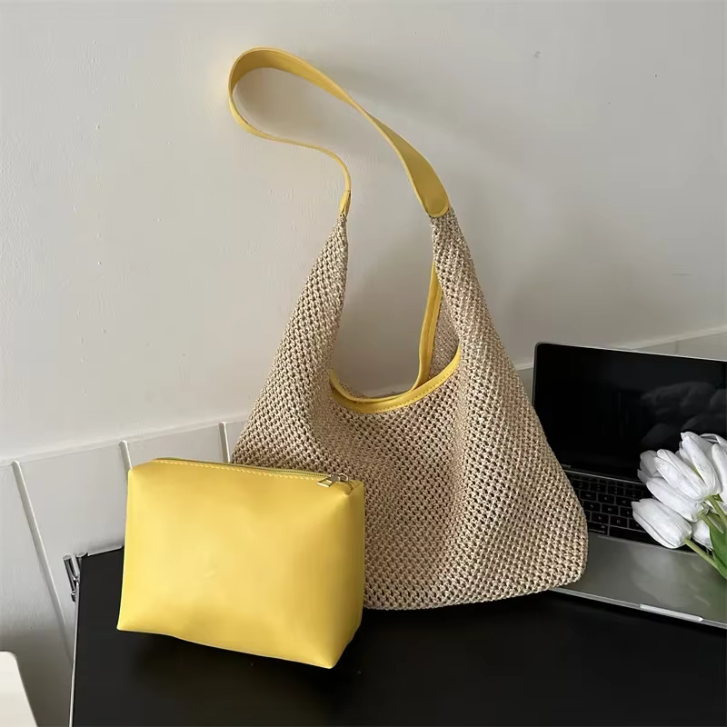 Sac à main tissé pour belle-mère, décontracté, populaire, à la mode, asymétrique épaule dénudée, pou