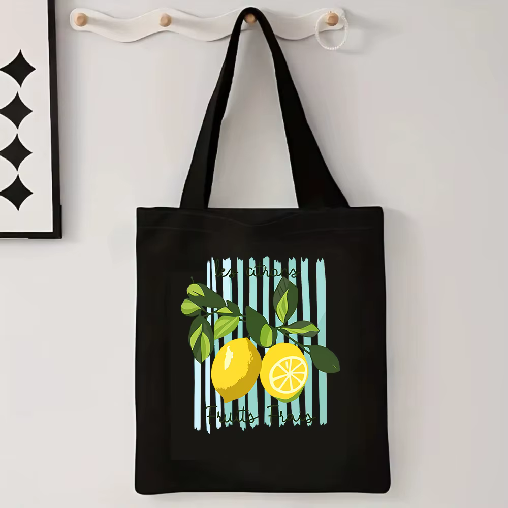 Sac fourre-tout vintage en toile Les Citrons, motif citron français, sac à main esthétique pour l'ét