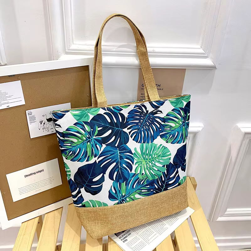 2025 femmes feuilles imprimé sac à main grande capacité mode toile fourre-tout dames Portable plage 