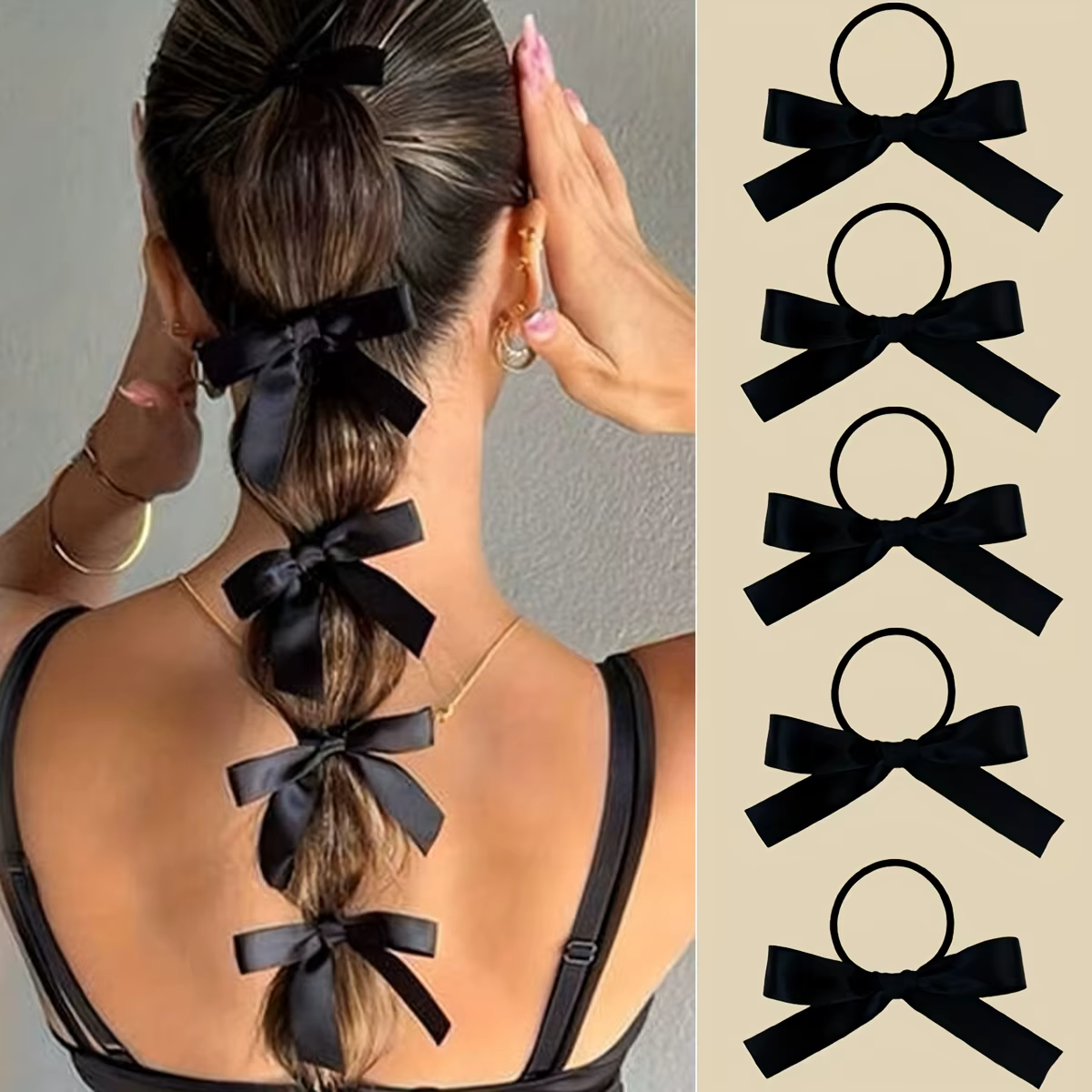 5 pièces Style femme, à la mode et mignon, nœud noir, adapté à un usage quotidien, accessoires pour 