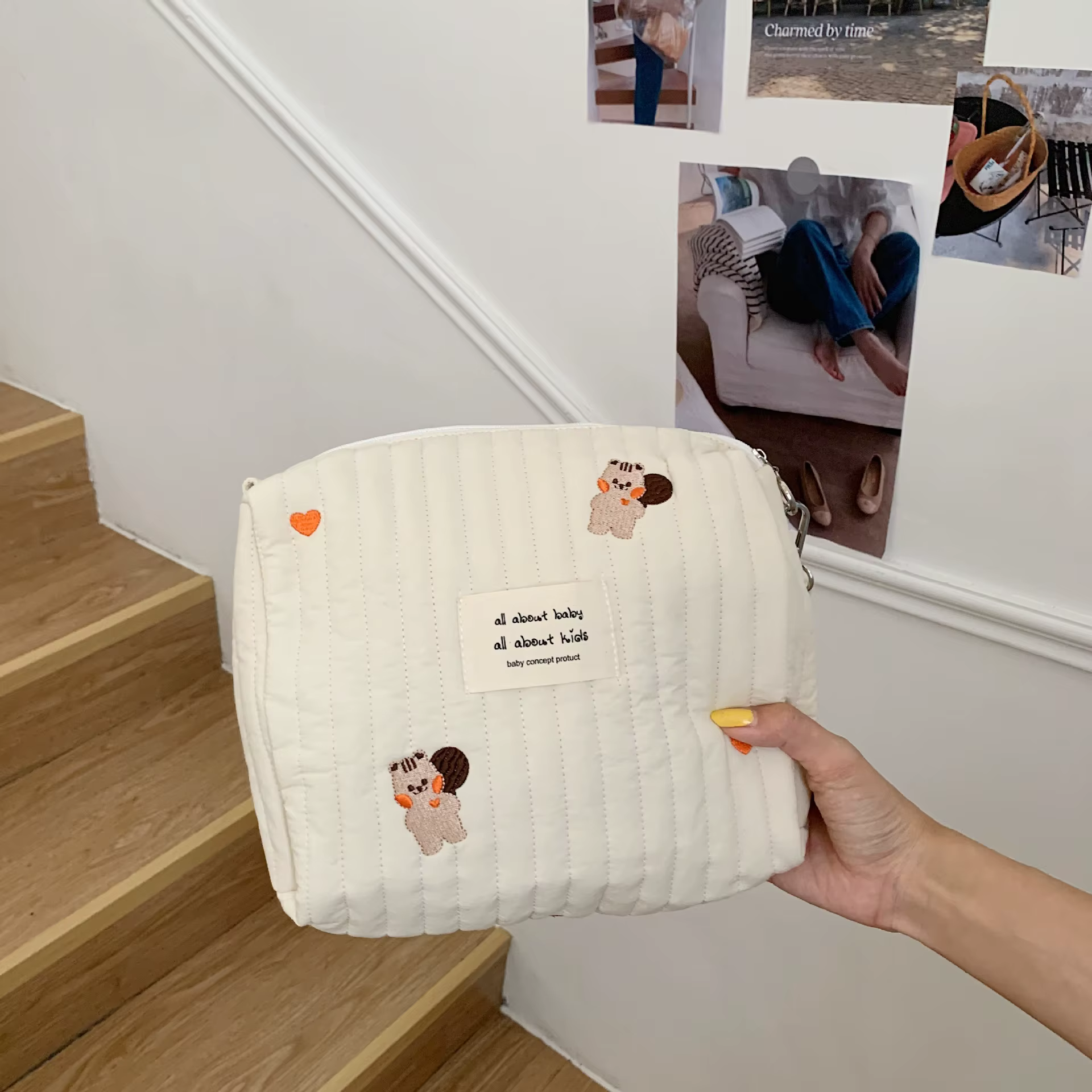 Sac de rangement Portable en coton, sac à couches brodé à fermeture éclair, serviettes hygiéniques r