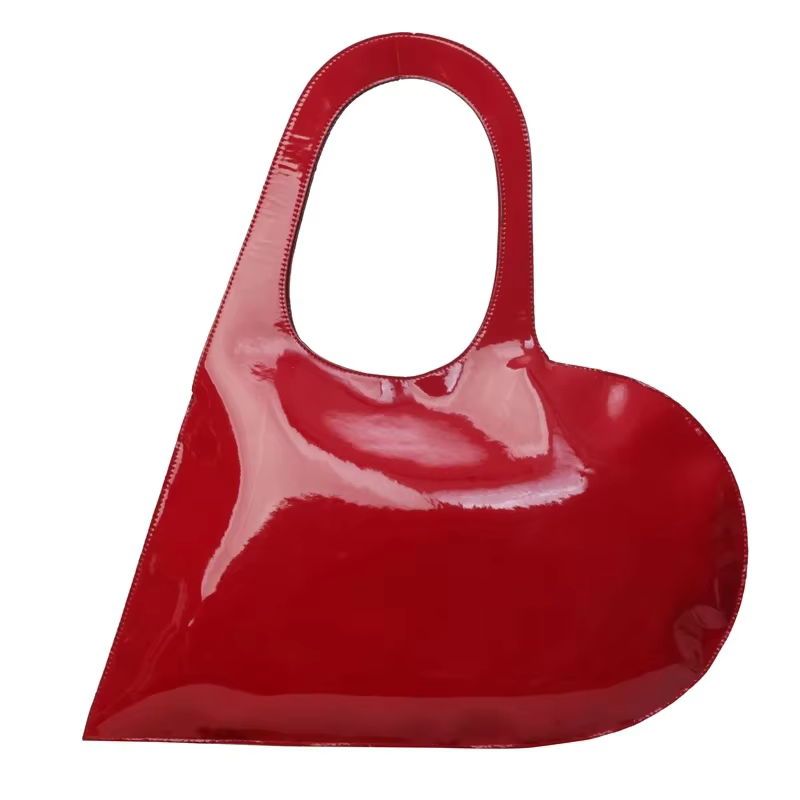 Ins Style – sac à main brillant en forme de cœur, couleur unie, Design Concave d'été en cuir verni r
