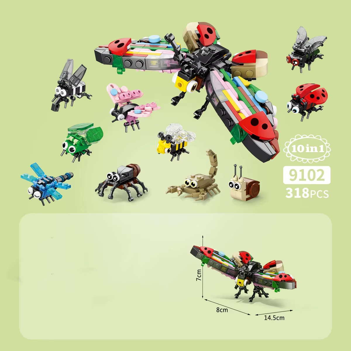 10ni1 insectes animaux figurines Mini Scorpion papillon libellule blocs de construction jouet 3D con