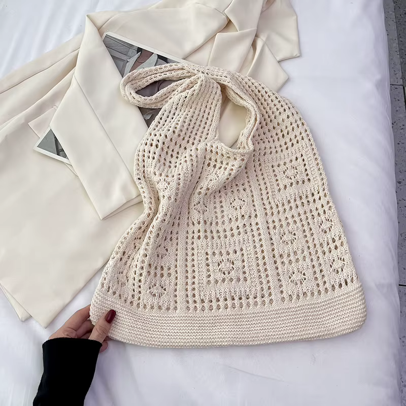 Sacs fourre-tout au crochet simple pour femmes, sac à main à poignée supérieure, creux, décontracté,