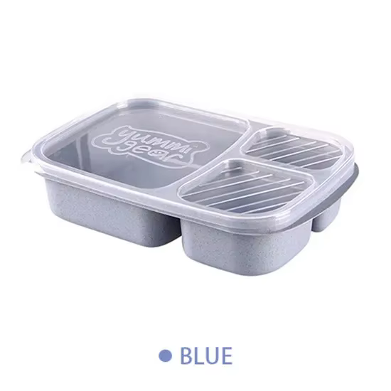 Boîte de rangement alimentaire à 3 compartiments en paille de blé avec couvercle, boîte à lunch réut