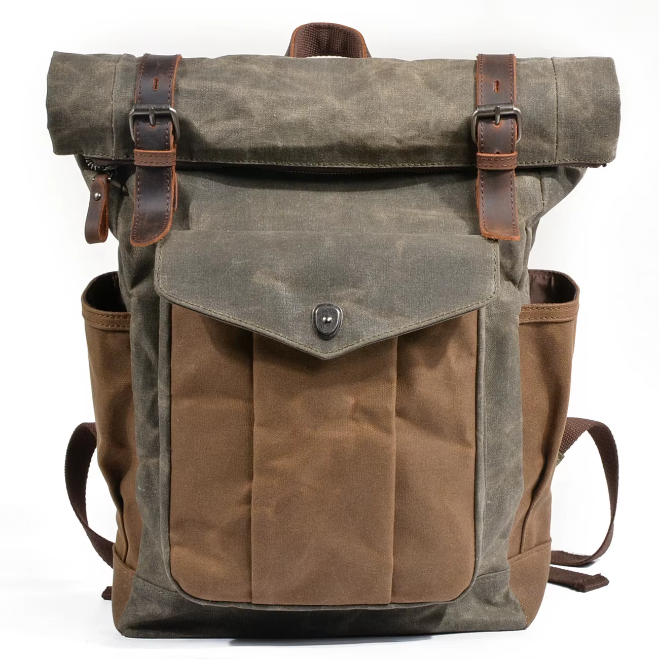 Sac à dos rétro - sac à double bandoulière pour hommes et femmes, sac de voyage en toile cirée, sac
