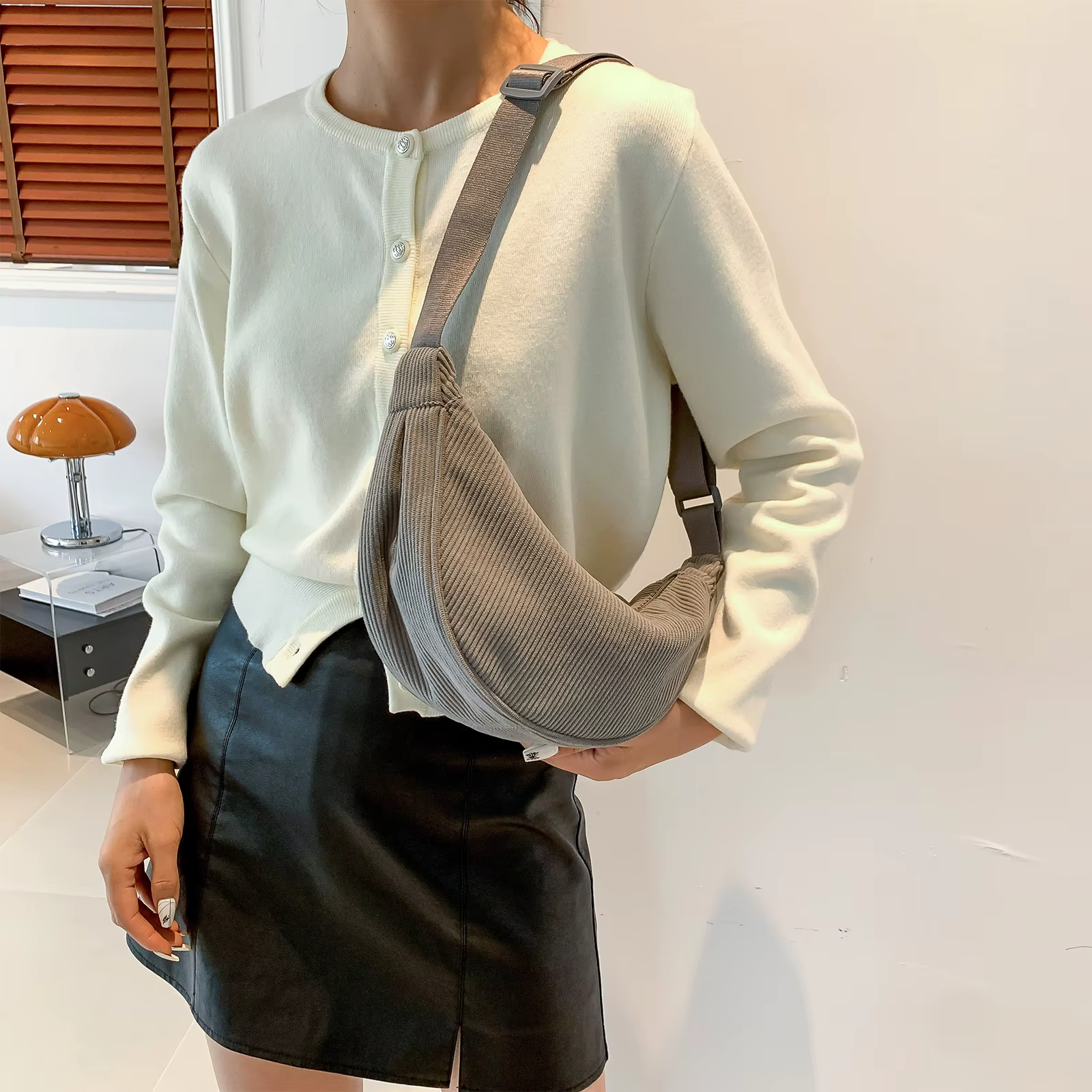 Sac à bandoulière en velours côtelé orange pour femme, hobos portable, sac de poitrine décontracté,