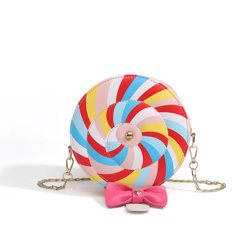 Sac à bandoulière sucette couleur arc-en-ciel pour femmes, sac à main mignon avec chaîne