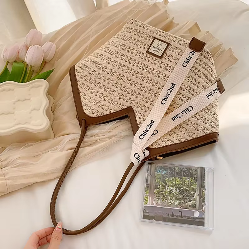 Sac à bandoulière de grande capacité pour femmes, panier tissé en paille d'été, sac à main de luxe d
