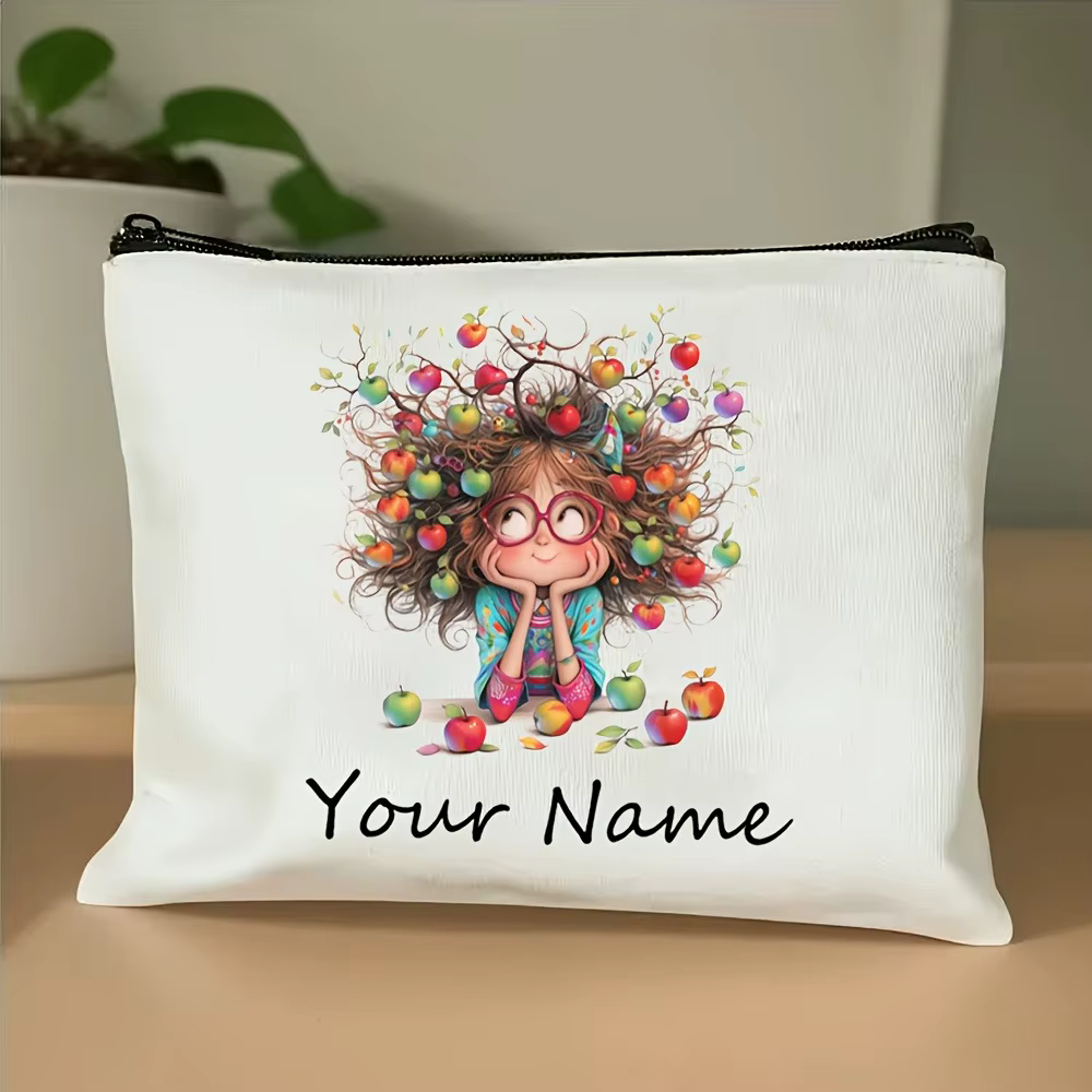 Testo de nom personnalisé, trousse de maquillage de dessin animé arc-en-ciel pour fille mignonne, or