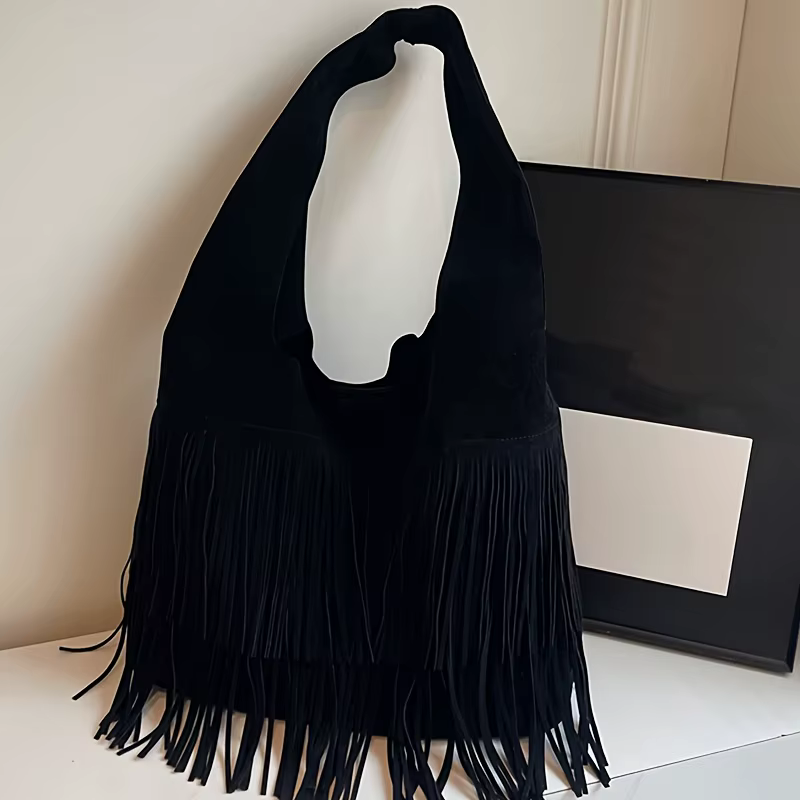 Perfect Lily Sac fourre-tout à pompons pour femme avec fermeture et frange, sac à main à bandoulière