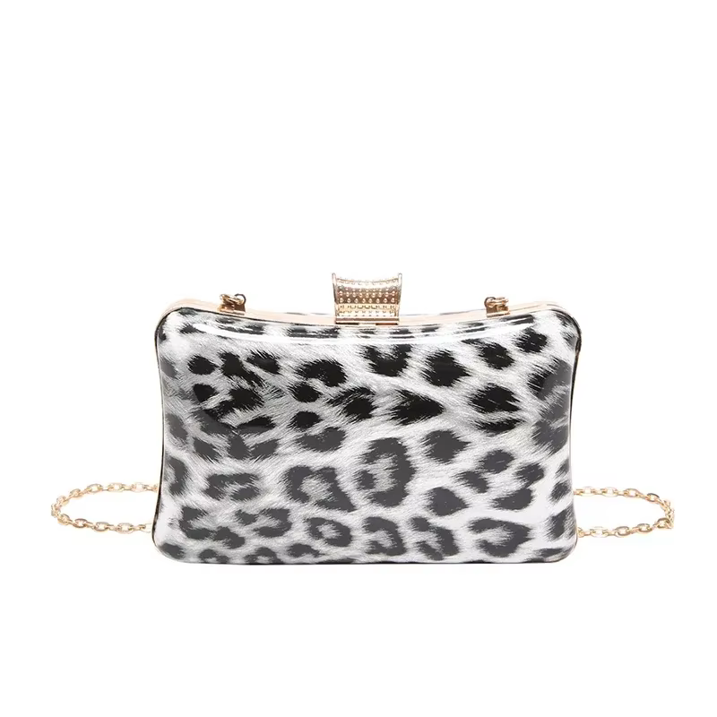 Sacs à main en forme de boîte en métal pour femmes, pochette de luxe, sac à main de fête léopard, Co