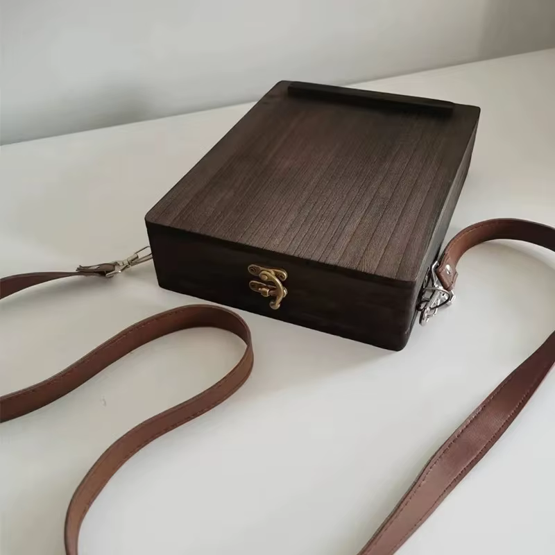 Sac messager rétro en bois - Sac à bandoulière pour écrivain et artiste, rangement d'outils avec cou