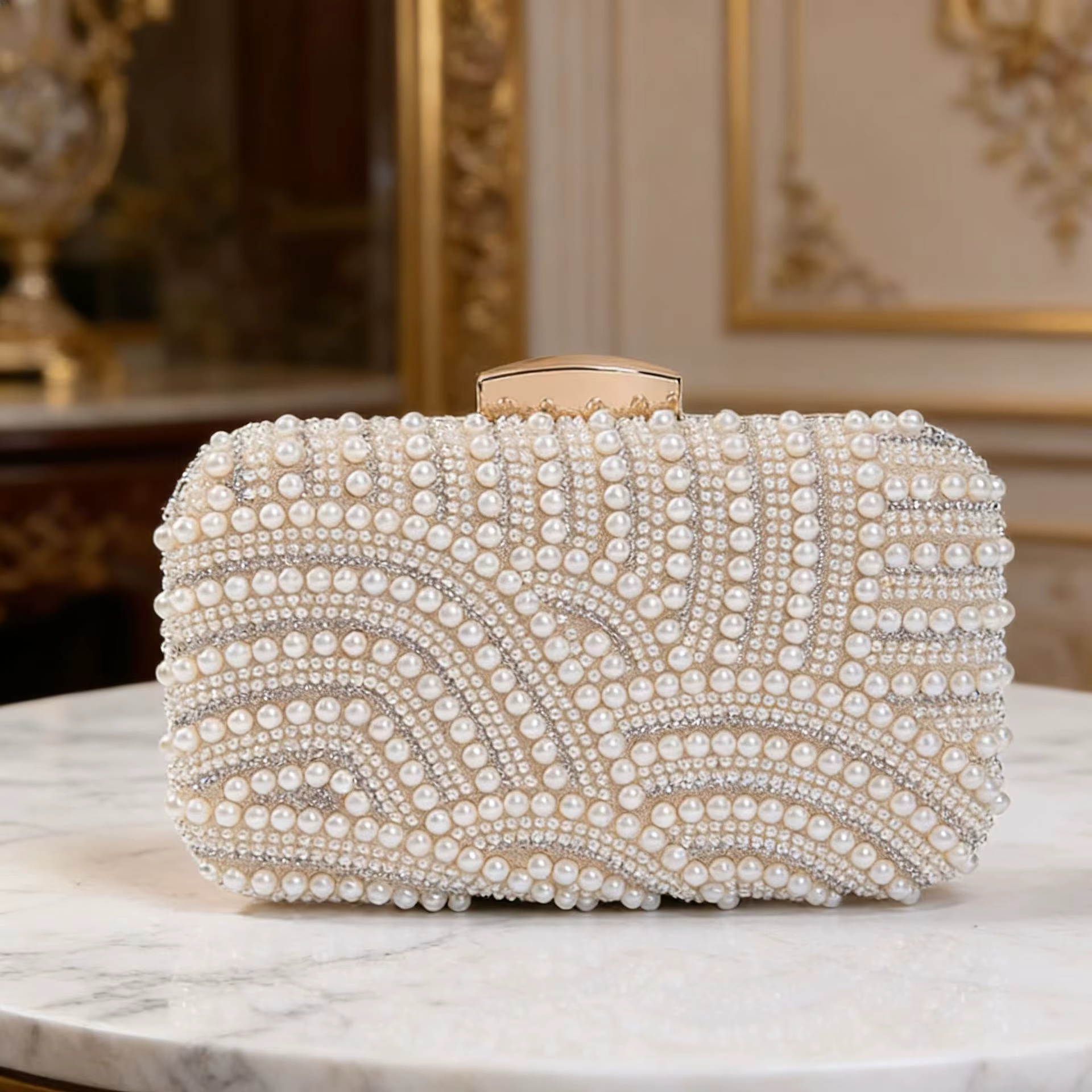 Sac de soirée élégant pour femme avec perles, pochette de soirée chic et tendance avec chaîne longue