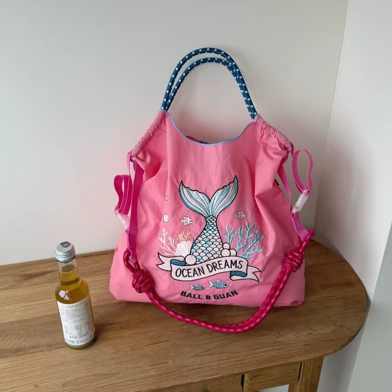 Sac à main pour femme avec motif de baleine brodé, sac de transport de grande capacité, léger et pli